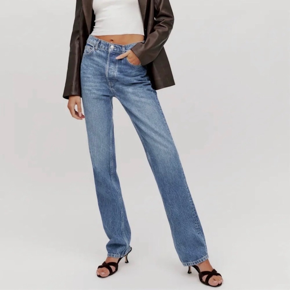 Reformation Cynthia High Rise Straight Long Jeans Colorado‎ Wash Blue Size 26